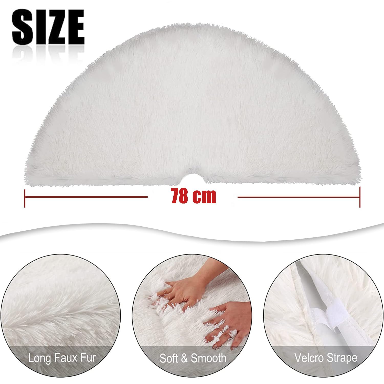 Falda de Árbol de Navidad, Manta de árbol de Navidad Blanco,Base del Árbol de Navidad,Felpa Alfombra Arbol de Navidad,Falda para árbol de Navidad de Piel sintética (Ø 78 cm)