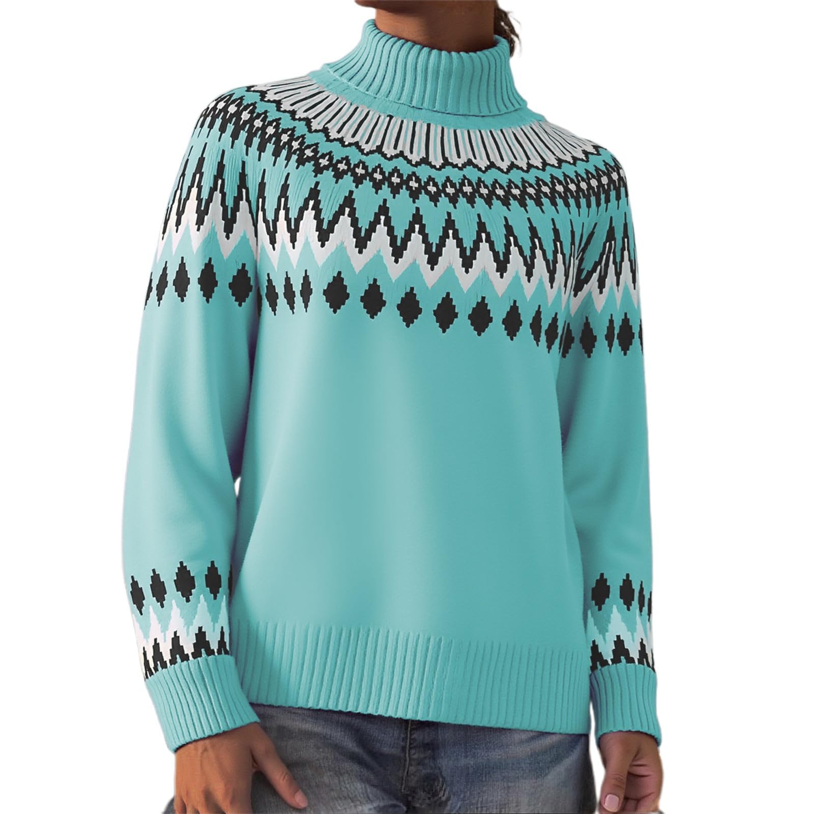 Sweaters for Women Long Sleeve Turtleneck Pullover Tops Cozy Vintage Sweaters Fall Fashion Winter Clothing