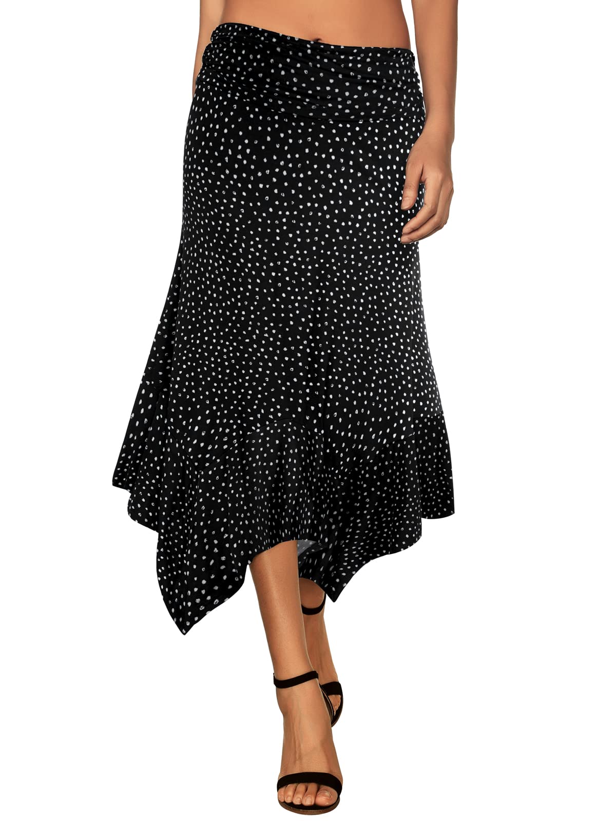 DJT Women's Flowy Handkerchief Hemline Midi Skirt