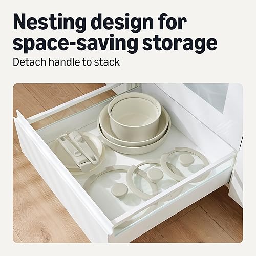 Miniatura 5 de Tienda Basics Ceramic Nonstick Stackable Cookware with Detachable Handles, 11-Piece Set, All Cooktop Friendly, Linen Gray