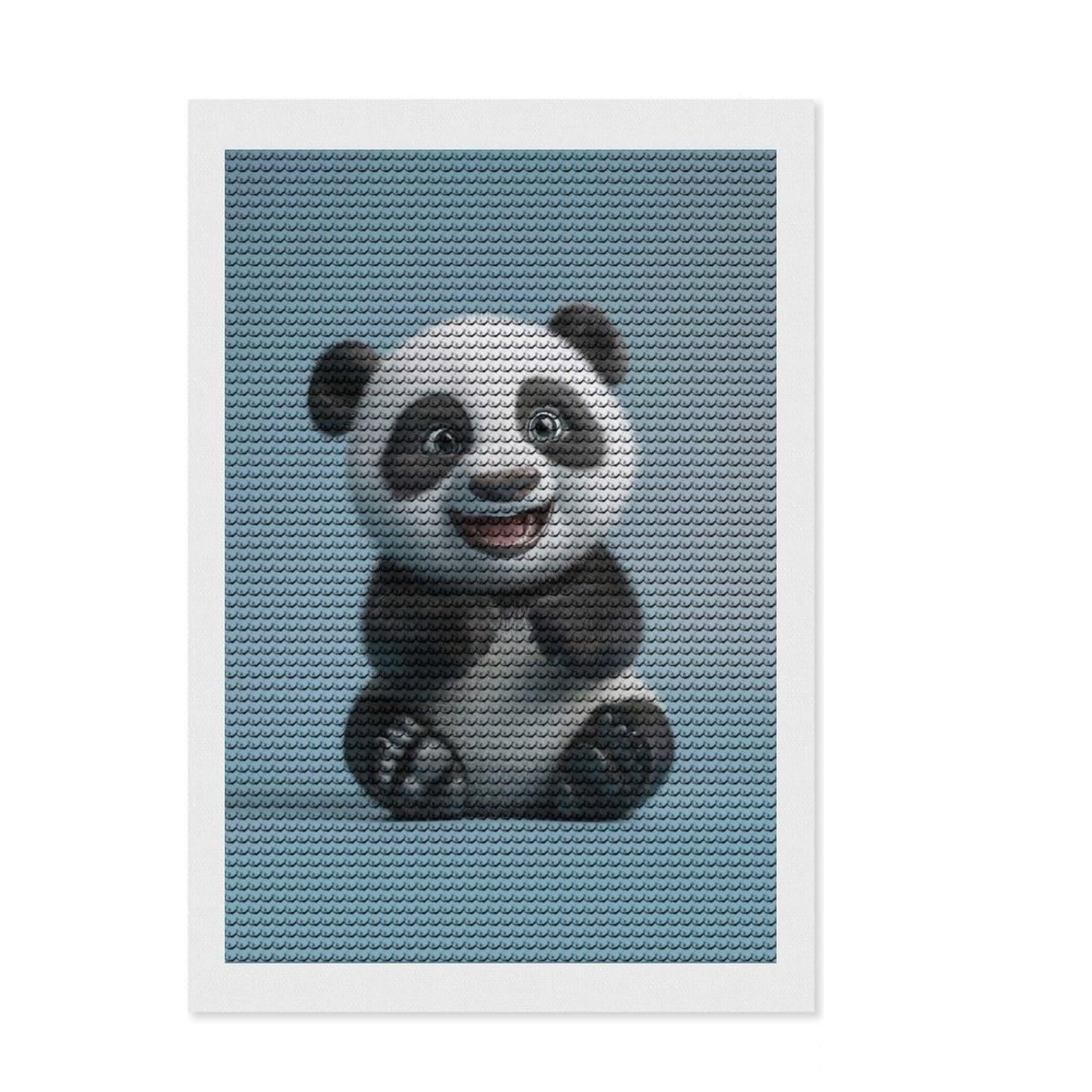 Junmoney Cherubic Panda Cub A Beacon of Joy for Kids Room Diamond Art Canvas 8"x12", Adhesive Canvas, Calming Craft to Unwind, Boho Decor, Birthday Gift, Easy to Enjoy