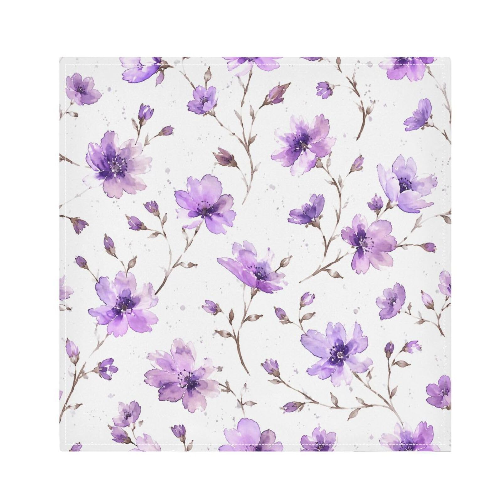 Ttgoth Watercolor Flowers Cloth Napkin Set of 4 Washable & Reusable Dinner Napkins for Dining Table, Banquets, Wedding, Party, 50x50 cm