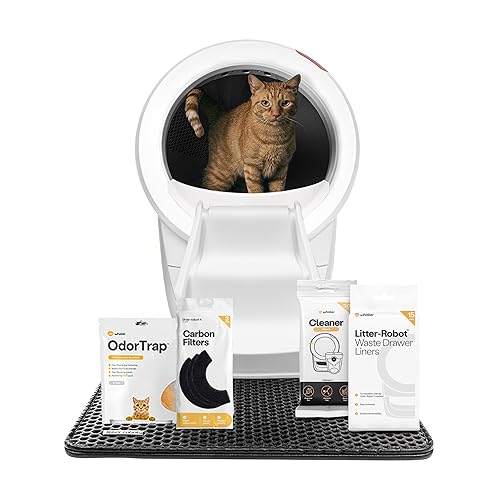 Whisker Litter-Robot 4 — White Self-Cleaning Litter Box Bundle with Ramp, Mat & Accessories
