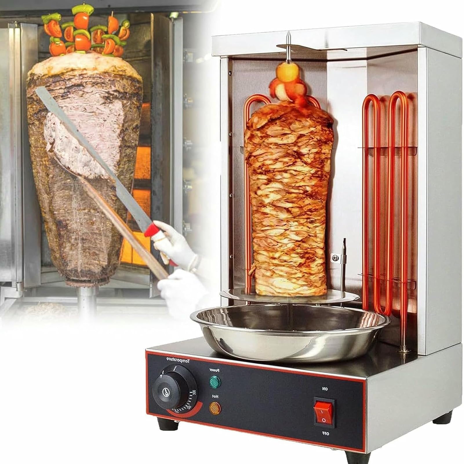LYJIANGXIN Electric Vertical Rotisserie Shawarma Grill Machine, Stainless Steel 3000W Gyro Kebab Oven with 2 Heating Tubes, Doner Kebab Machine for Home & Commercial Use