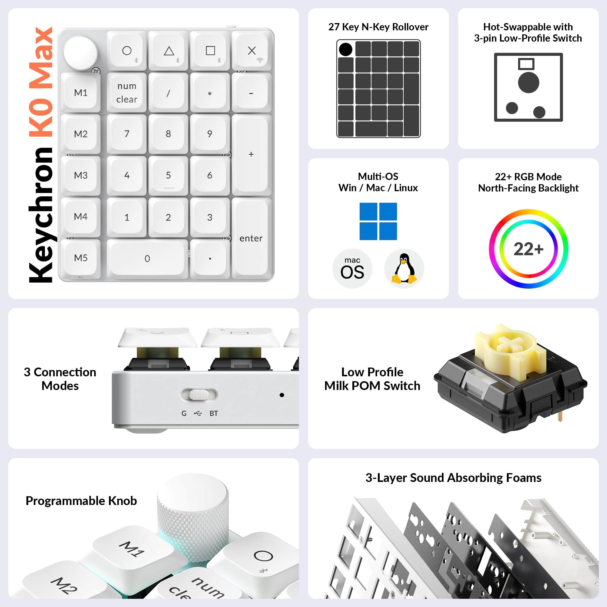 Amazon.com: Keychron K0 Max QMK Wireless Custom Number Low-Profile