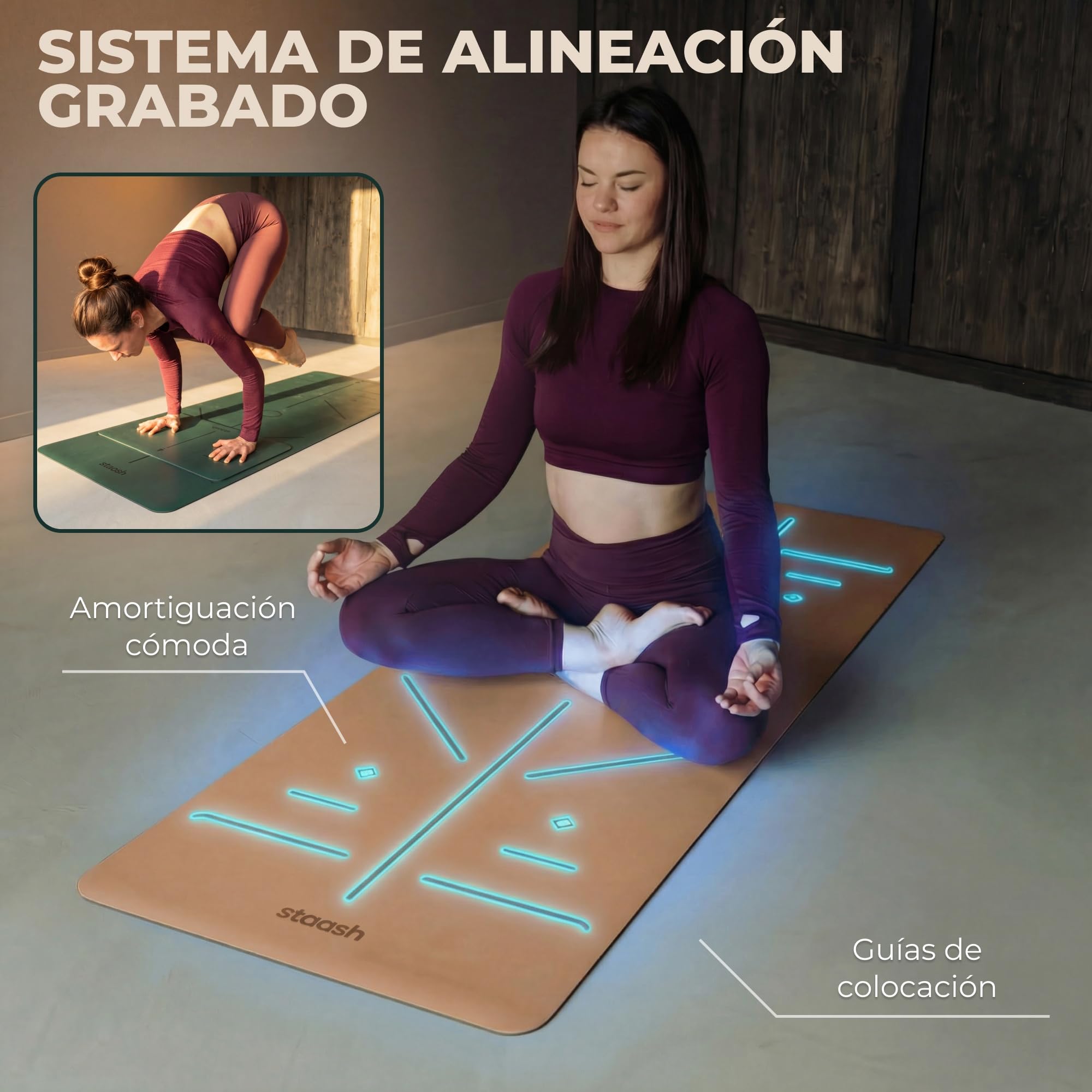 STAASH Set de yoga de alta calidad – Esterilla de yoga de poliuretano y caucho natural + toalla de microfibra + correa de yoga + almohadilla de mano – Ultra Grip, respetuoso con el medio ambiente y