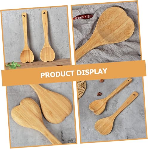 Miniatura 3 de Housoutil Cuchara de postre de bambú resistente Cuchara grande para cocinar diseño de corazón Herramienta de cocina casera