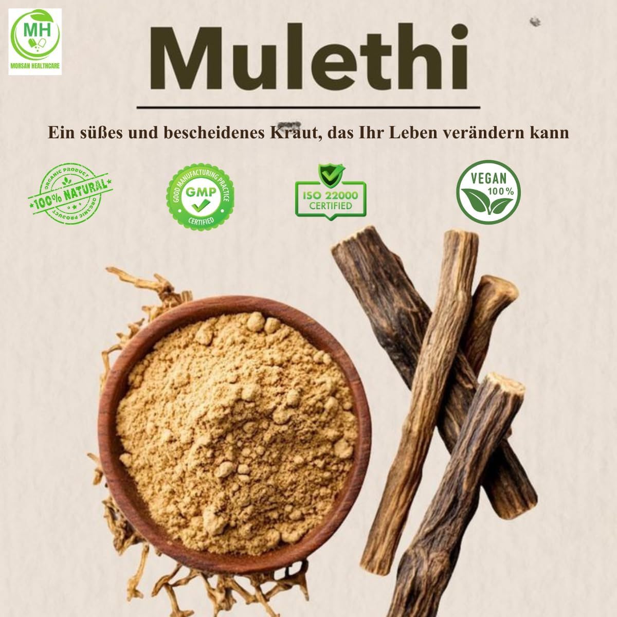 Mulethi (Radice di Liquirizia) Capsule, Estratto Puro di Radice di Liquirizia, Capsule Naturali e Vegane, Confezione da 240 g, Integratore per il Benessere