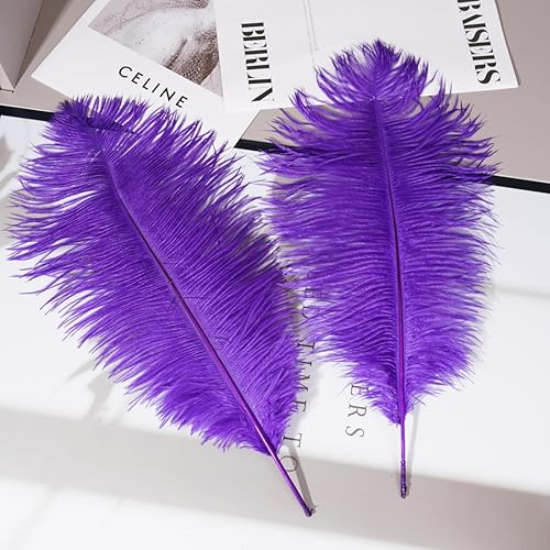 Miniatura 5 de Shekyeon Paquete de 10 plumas de avestruz moradas de 16-18 pulgadas (15.7-17.7 in)