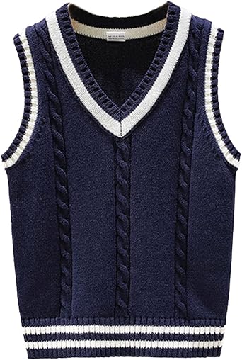 Agoky Kids Boys Knitted Sweater Vest V Neck School Uniform Pullover Knitwear Spring Autumn Outfit