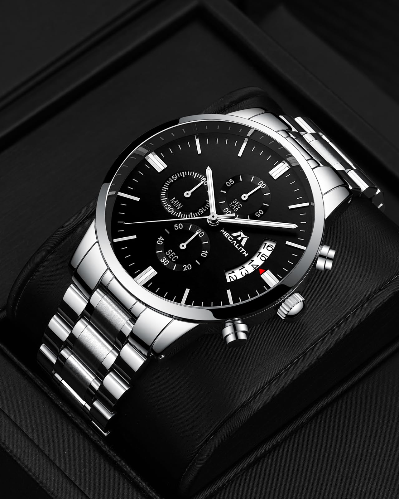 MEGALITH Orologio Uomo Acciaio Cronografo: Impermeabile Orologi da Polso Analogico Luminoso Data - Elegante Regali da Uomo Compleanno e Anniversario per Marito