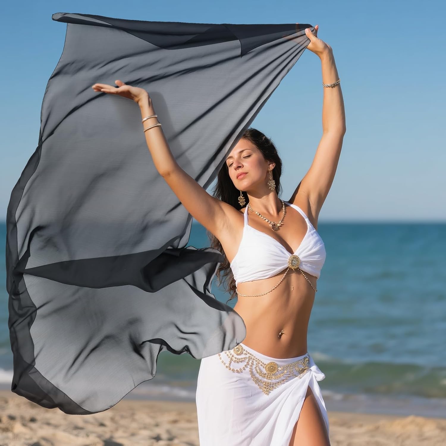 Belly Dance Veil Chiffon Dancer Hand Scarf for Women Races Costume - Image 6