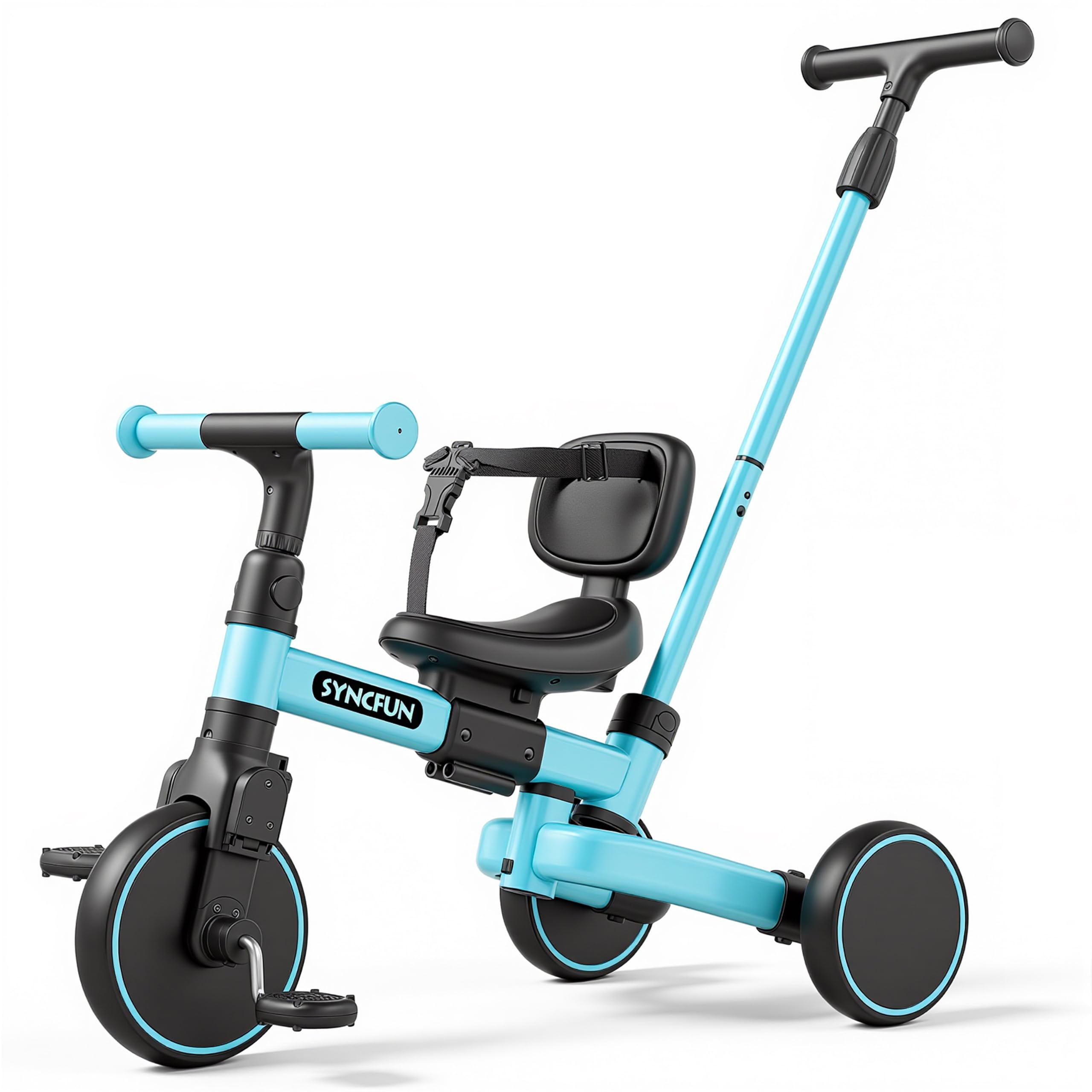 SYNCFUN 5-in-1 Toddler Tricycle for 1-5 Year Old Boys & Girls, Baby Bike with Parent Push Handle, Balance Bike, Toddler Bike & Pedal Trike, Adjustable Seat & Handlebar, Ride On Toys for Toddlers(Blue) — image 1