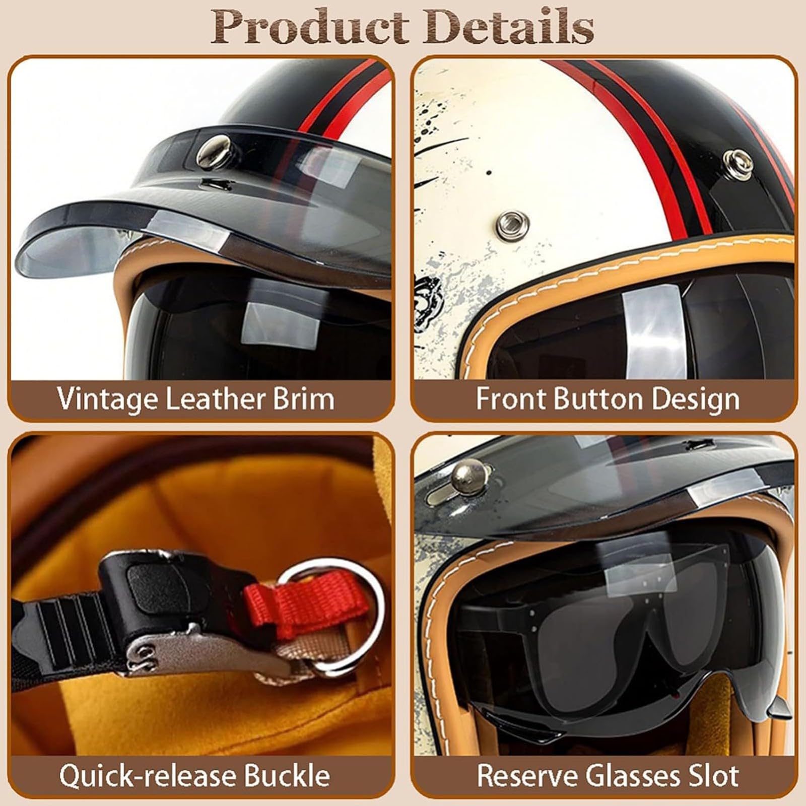 Casco Jet Retro ECE con Visiera Solare per Cafe Racer Cruiser Uomo Donna