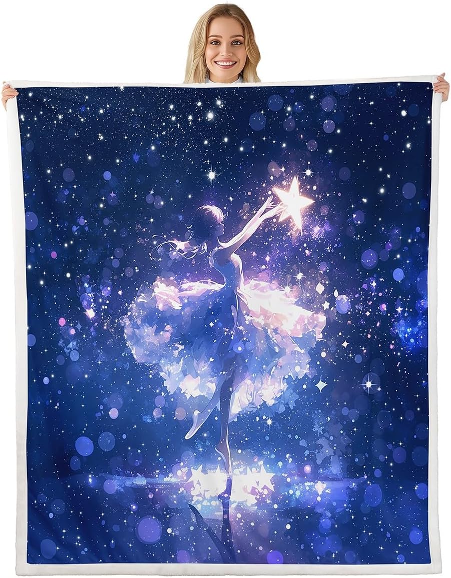 Cartoon Fox Flannel Fleece Blanket,Cute Girl Butterfly Animal Super Soft Blanket for Bed Sofa Couch,Natural Landscape Bed Blanket for Bedroom Decor,Twin 60"x80"