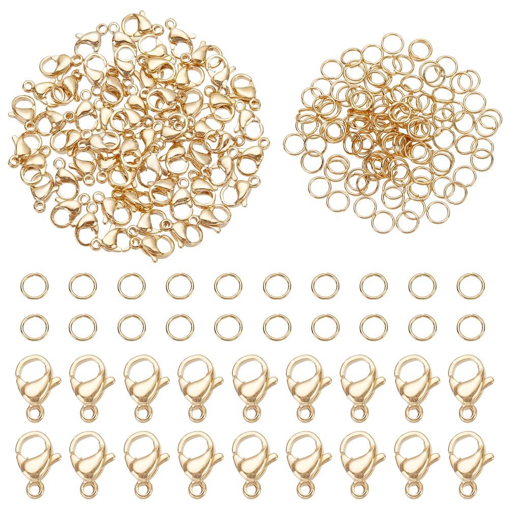 PandaHall 120pcs 4mm Stainless Steel Jump Rings with 60pcs Lobster Claw Clasps for Earring Bracelet Necklace Jewellery Making Gold Plated