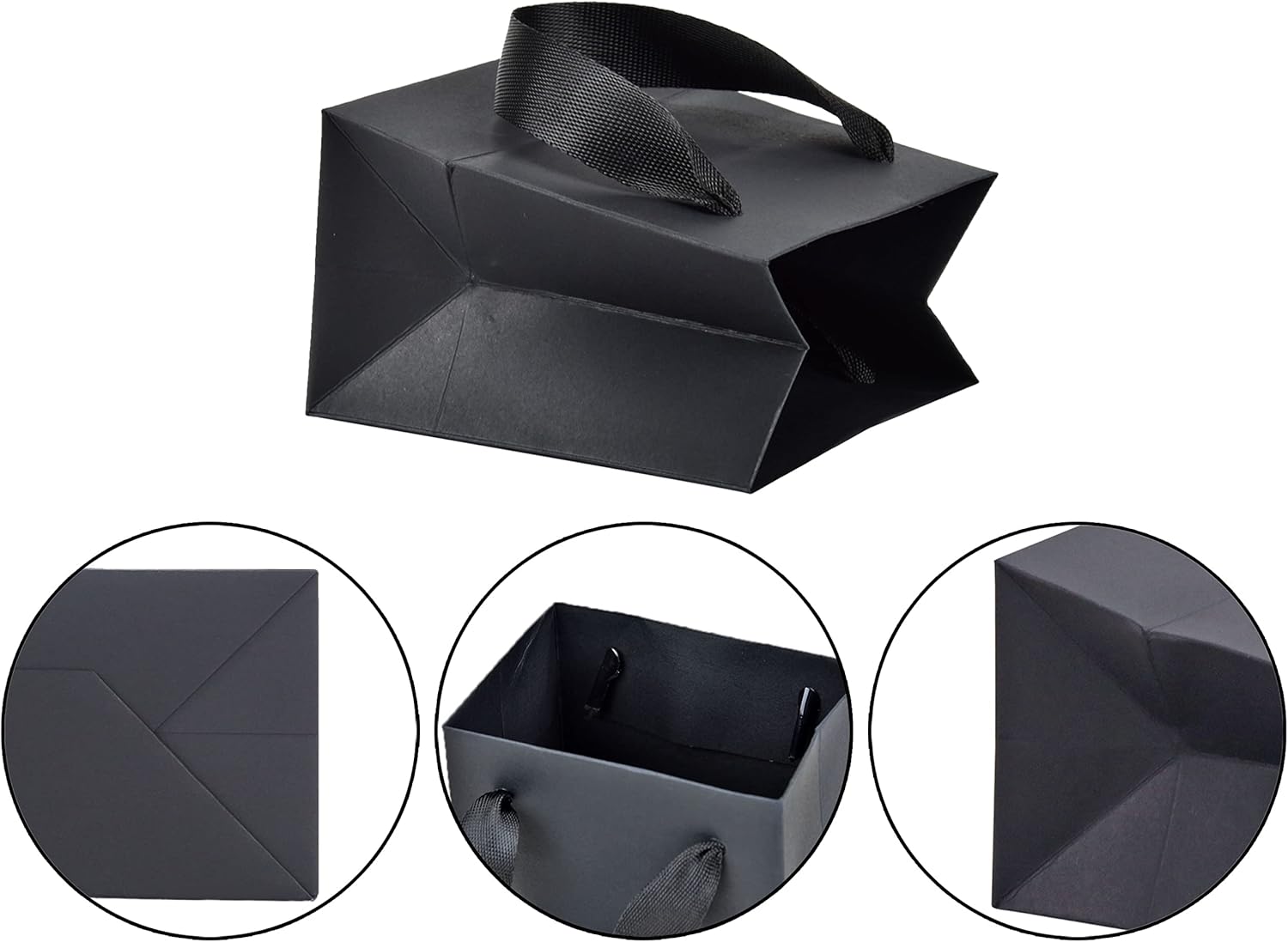 HUAPRINT 30 Pack Black Gift Bags with Ribbon Handles,4.5x2.5x6 inch Paper Bag Bulk for Shopping Party Favor Merchandise Business Wedding Craft Retail Holiday - Image 3