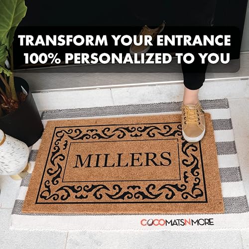 Miniatura 2 de COCO MATS 'N MORE Tapete de Coco personalizado, fabricado en Estados Unidos, respaldo de vinilo, tapetes de bienvenida personalizados, cerdas de