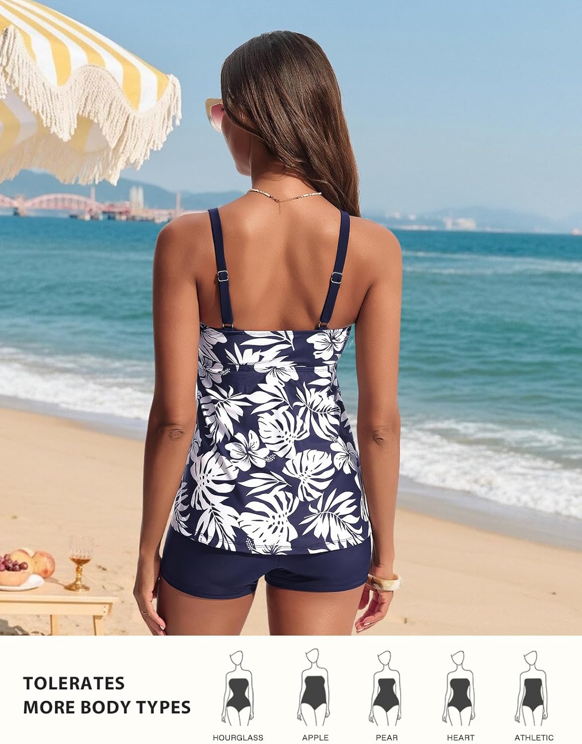 Hanna Nikole Women Two Piece Tankini Swimsuit Modest Bathing Suit Mesh Flowy Swim Top with Tummy Control Boy Shorts - Image 5