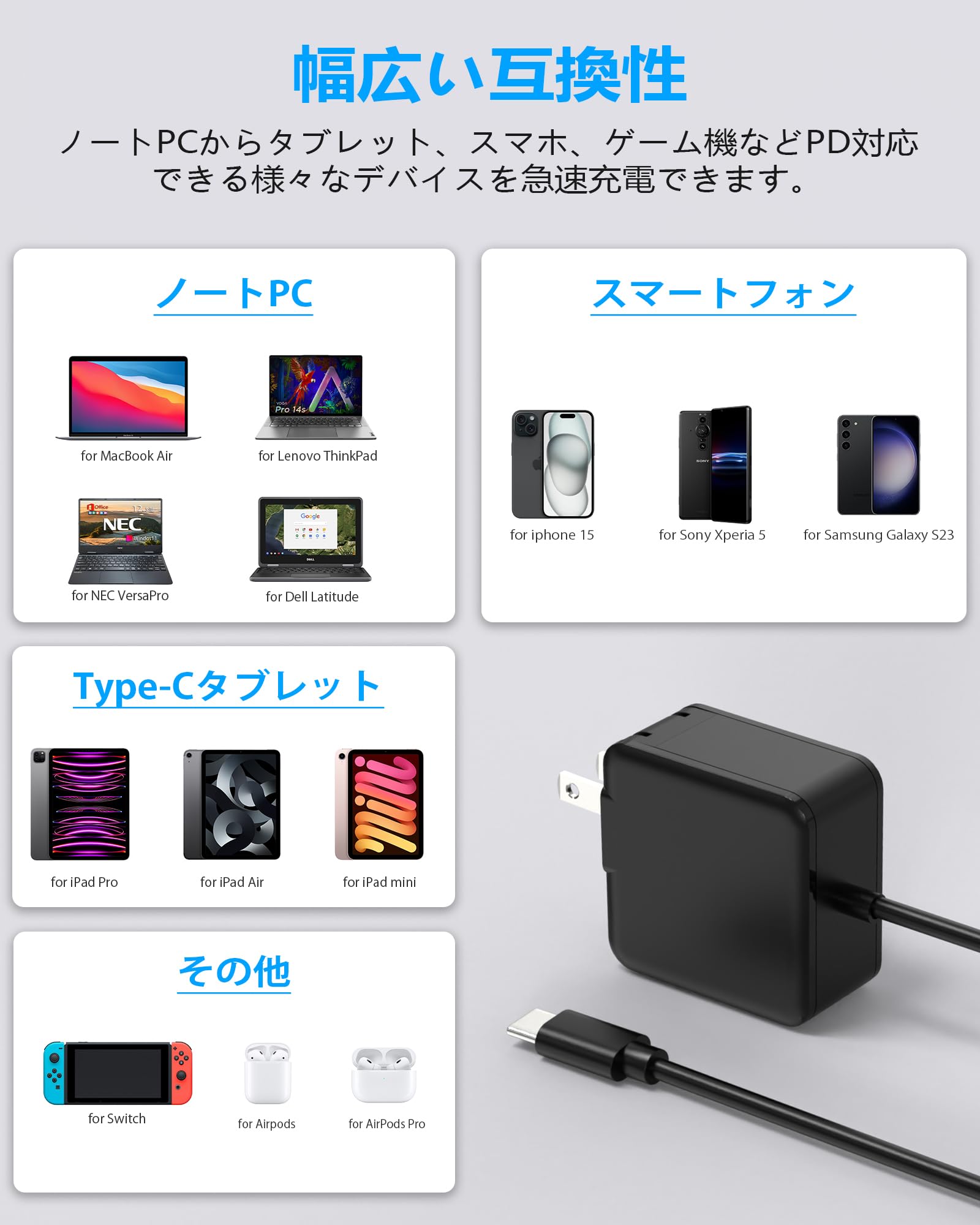 Amazon.co.jp: 45W USB-C Charger Type-C AC Adapter Type C Laptop