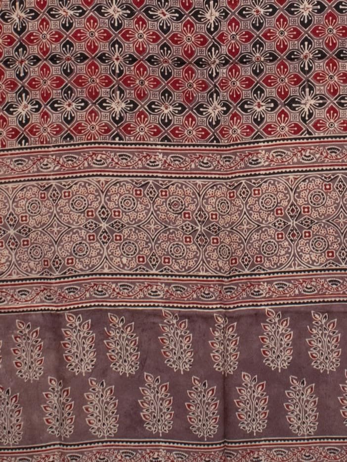Image of Ethnics of Kutch Womenss Ajrakh Modal Silk Natural Dye Hand Block Print Saree with Blouse Piece - 5.5 Mtr Length