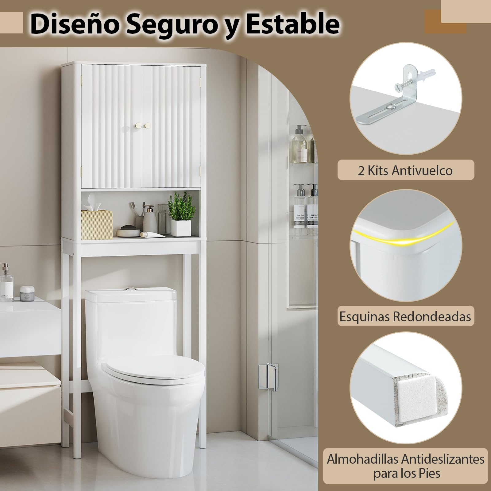 GIANTEX Mueble Organizador sobre Inodoro, Armario de Pie con 2 Puertas y 1 Compartimento Abierto, Estante Inferior Ajustable, 60 x 23 x 168 cm, Estantería Alta para Baño, Lavadero (Blanco)