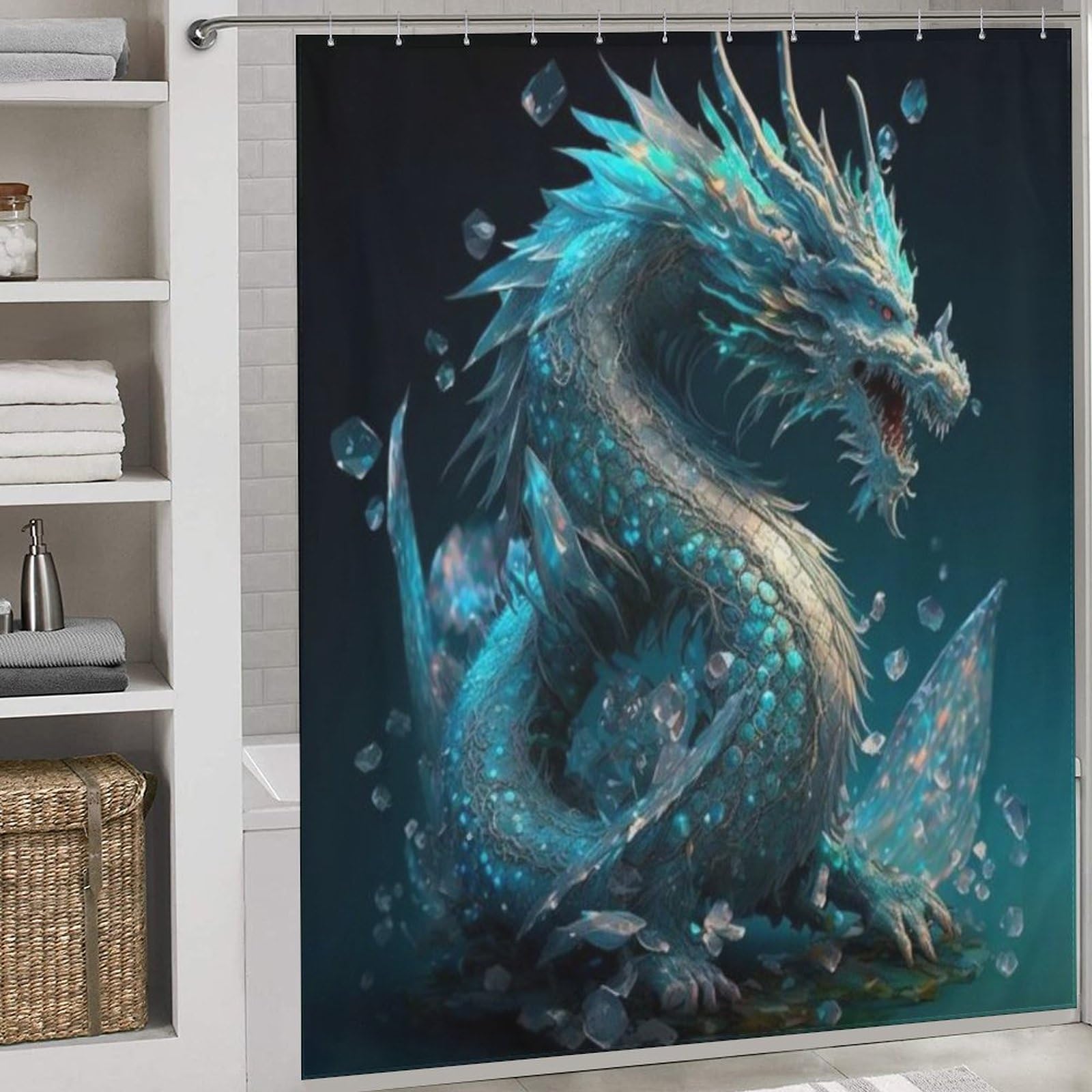 Rideau de douche dragon lavable fini l'eau partout dans la salle de bains