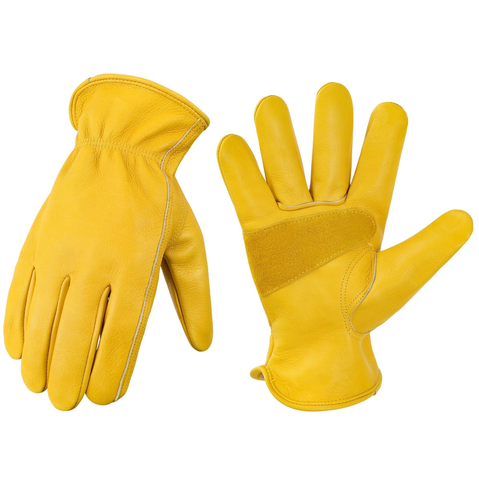 Rose Gardening Puncture Resistant Leather Gloves for Pruning Blackberries/Thorny Bushes/Roses/Wild Plants 10 inch - Yellow - Pack of 1