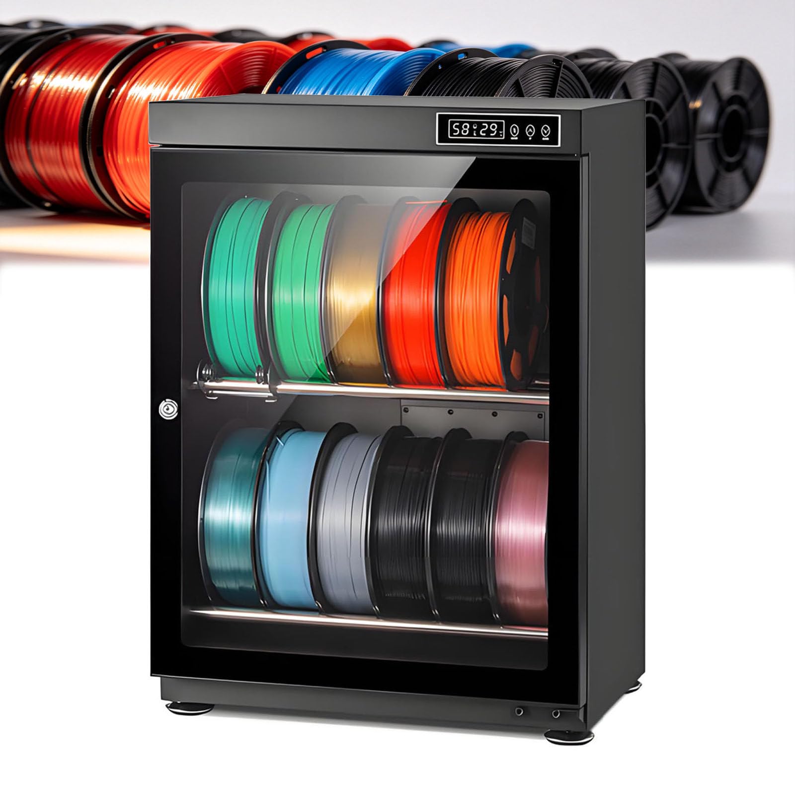 ALSUP 3D Filament Dryer and Storage Cabinet, 15-60% RH Auto Humidity Control, Holds 10-12/15-21 Rolls, Airtight Anti-Moisture for All Common Filaments 70L