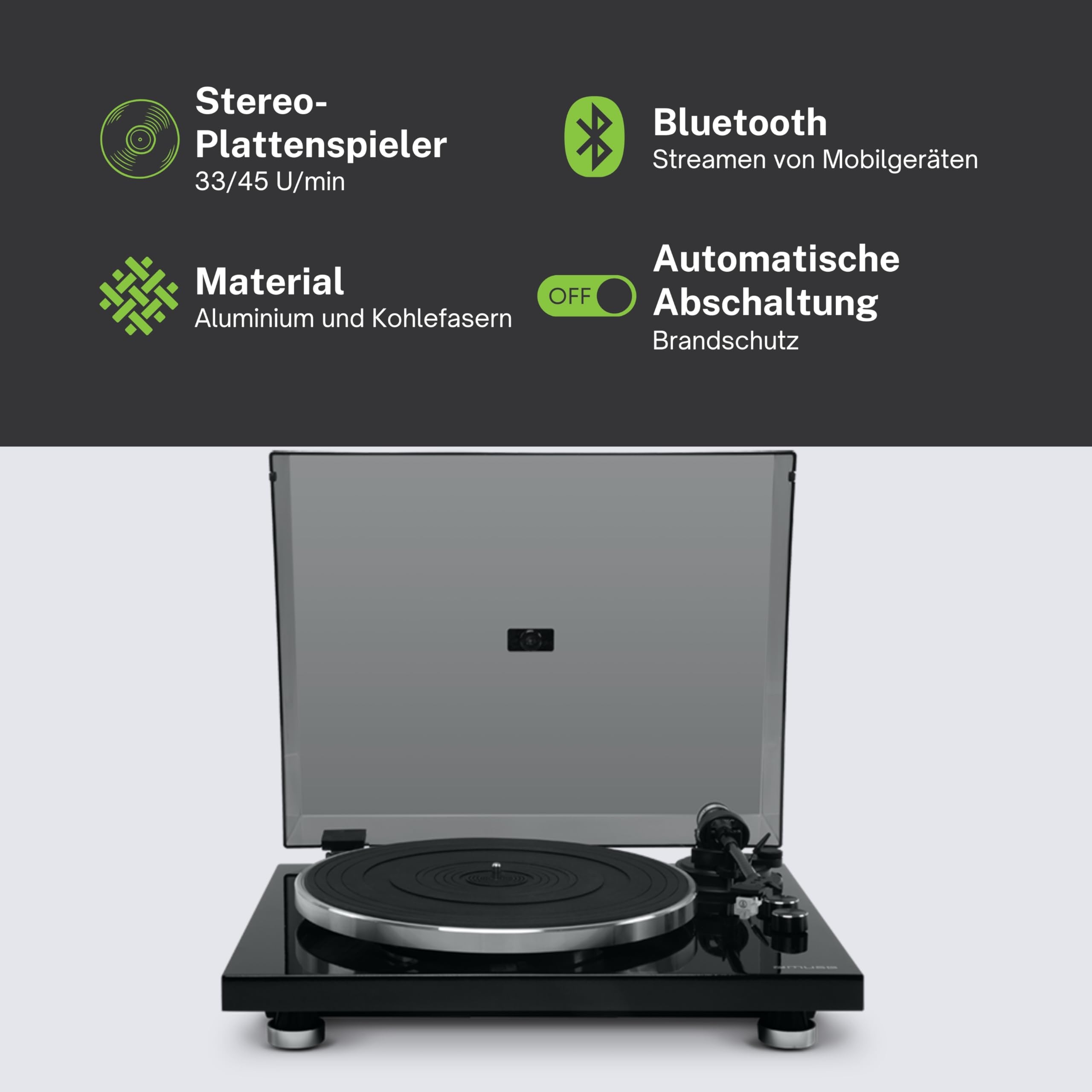 MUSE Winylowy gramofon Bluetooth z przedwzmacniaczem stereo, 2-biegowy 33/45, AUX