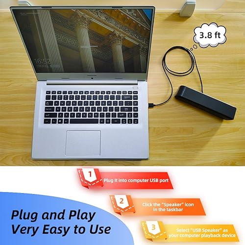 Miniatura 6 de [Actualizado] Altavoz USB para computadora/portátil con sonido estéreo y graves mejorados, mini barra de sonido portátil para PC con Windows,