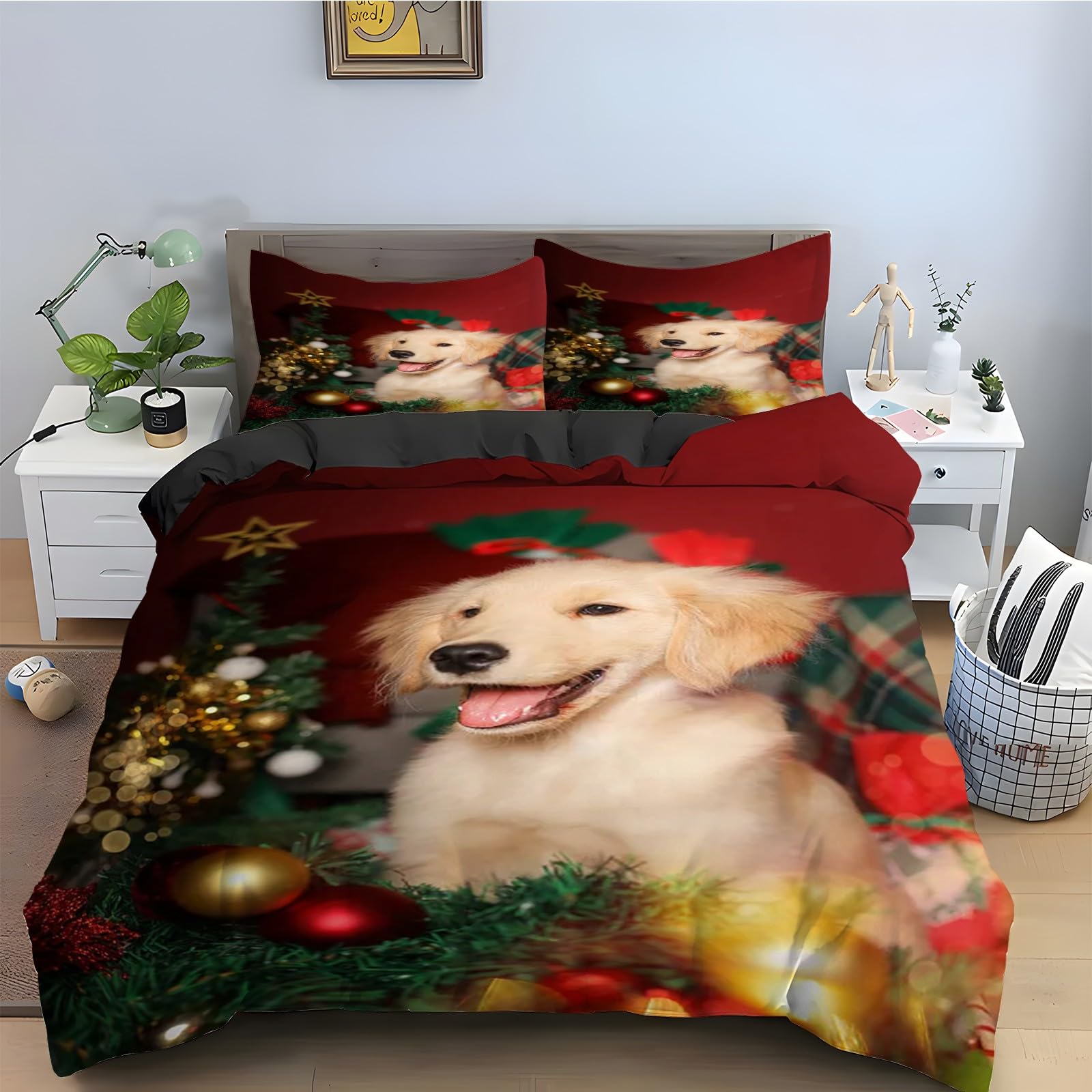 Housse de couette 200x200 Noël avec 2 taies d'oreiller microfibre