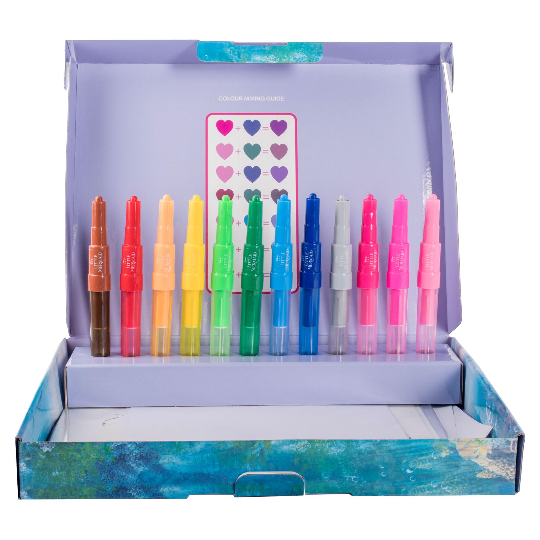 Disney - The Little Mermaid - Spray Pen Set Desktop Box - Set di Penne Spray - Penne da colorare per bambini - Set da disegno con penne a soffio (Brush Pen) e pagine da colorare