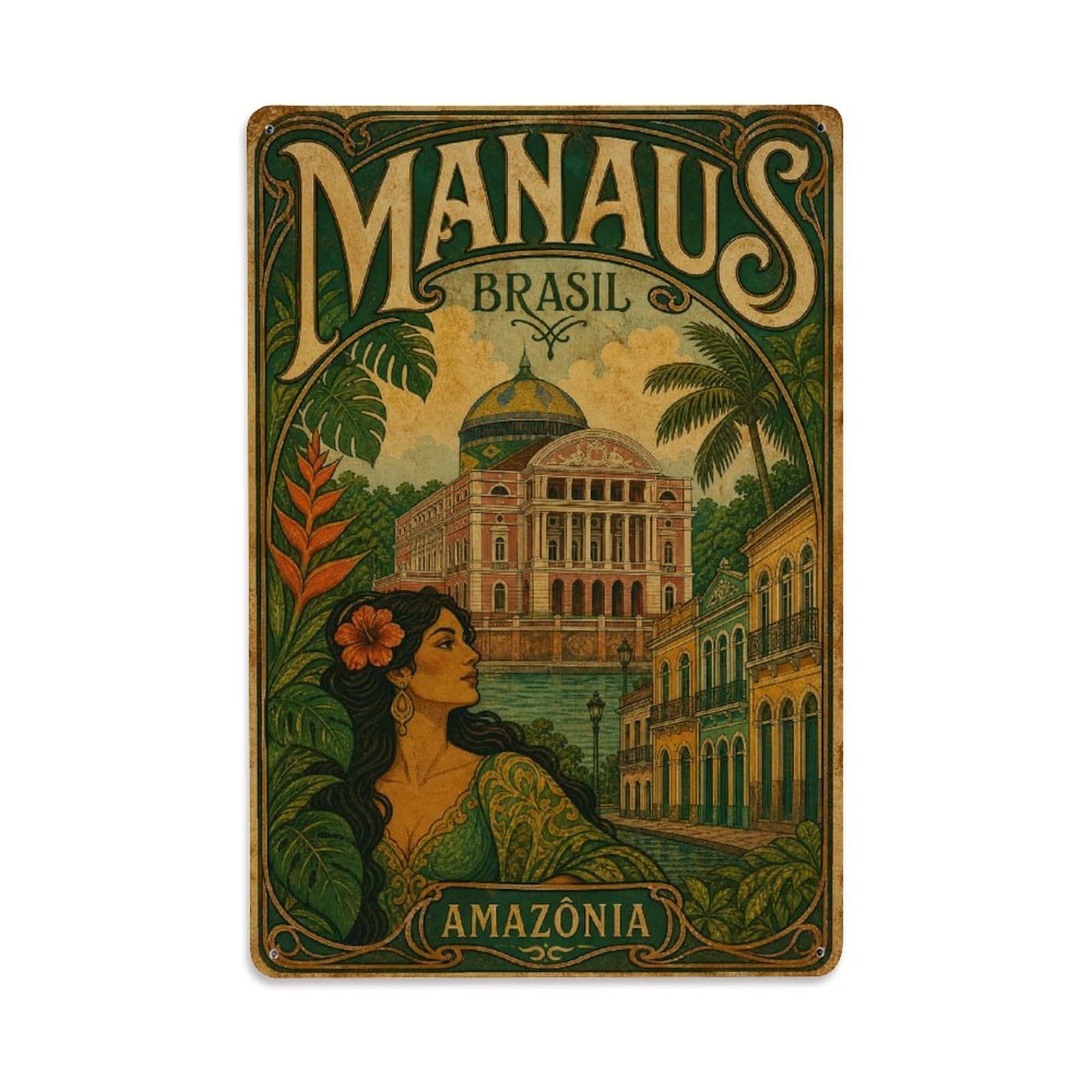 Gead 8X12inch Style Retro Travel Brazil Manaus Metal Tin Sign