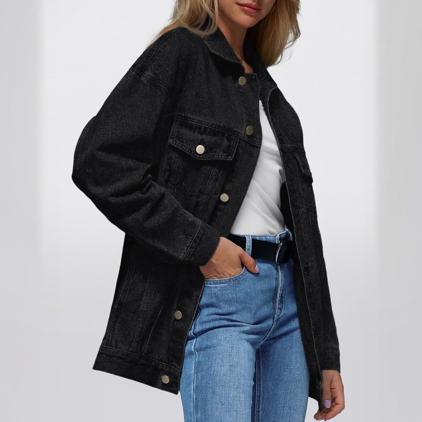 Jeansjacke Damen Oversize Jeans Jacke Button Down Jeanshemd Boyfriend