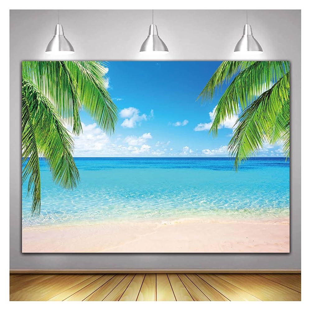 Amazon | XLL 7x5フィート 海 ヤシの葉 砂浜 青空 白 ハワイ