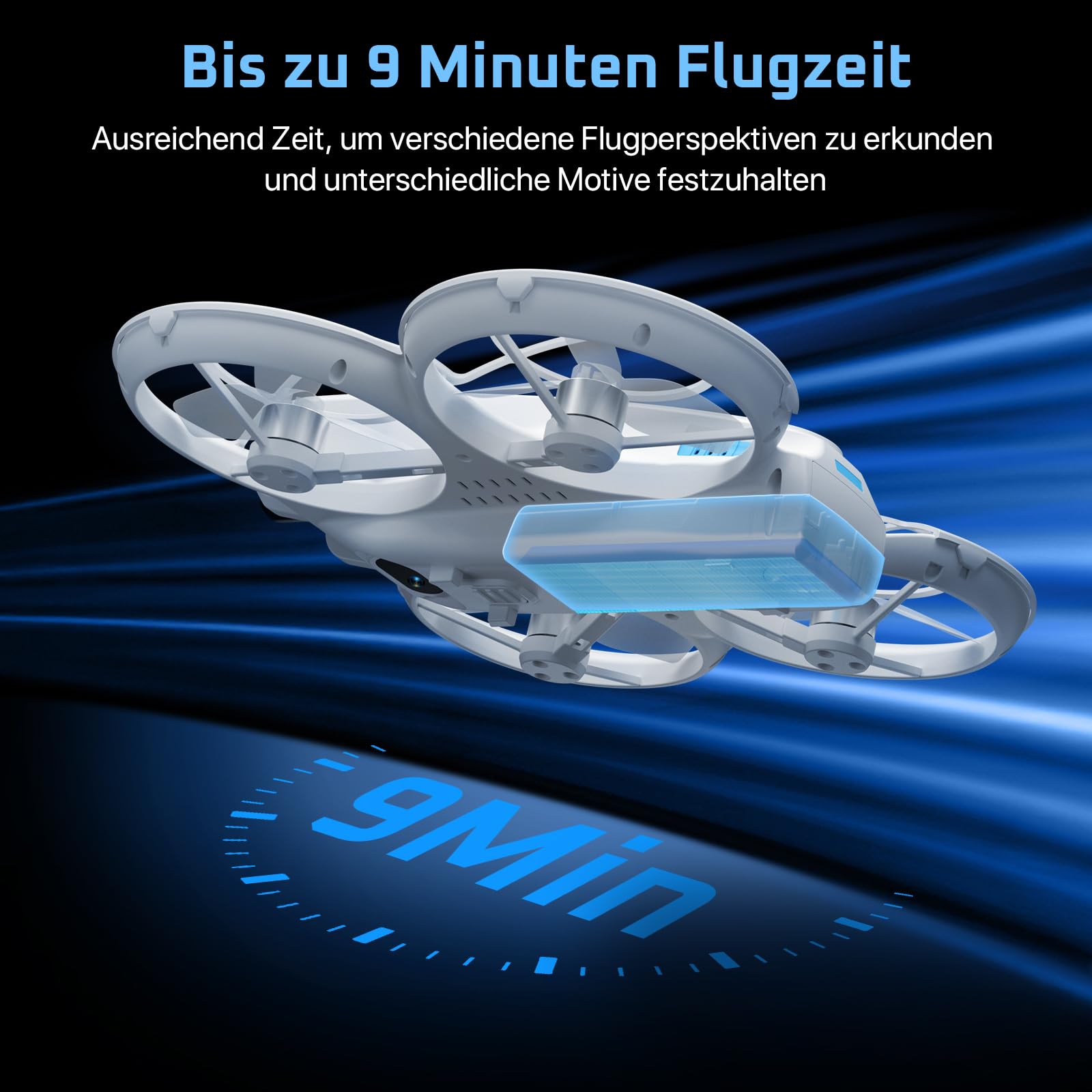 Rollei Fly Mini Drohne mit 720P Kamera RC Drone Quadrocopter mit Headless Modus 360° Drehung Steuerung per Fernbedienung und APP Unter 250 g für Einsteiger und Hobbyanwender Drohne-Drone-Quadrocopter