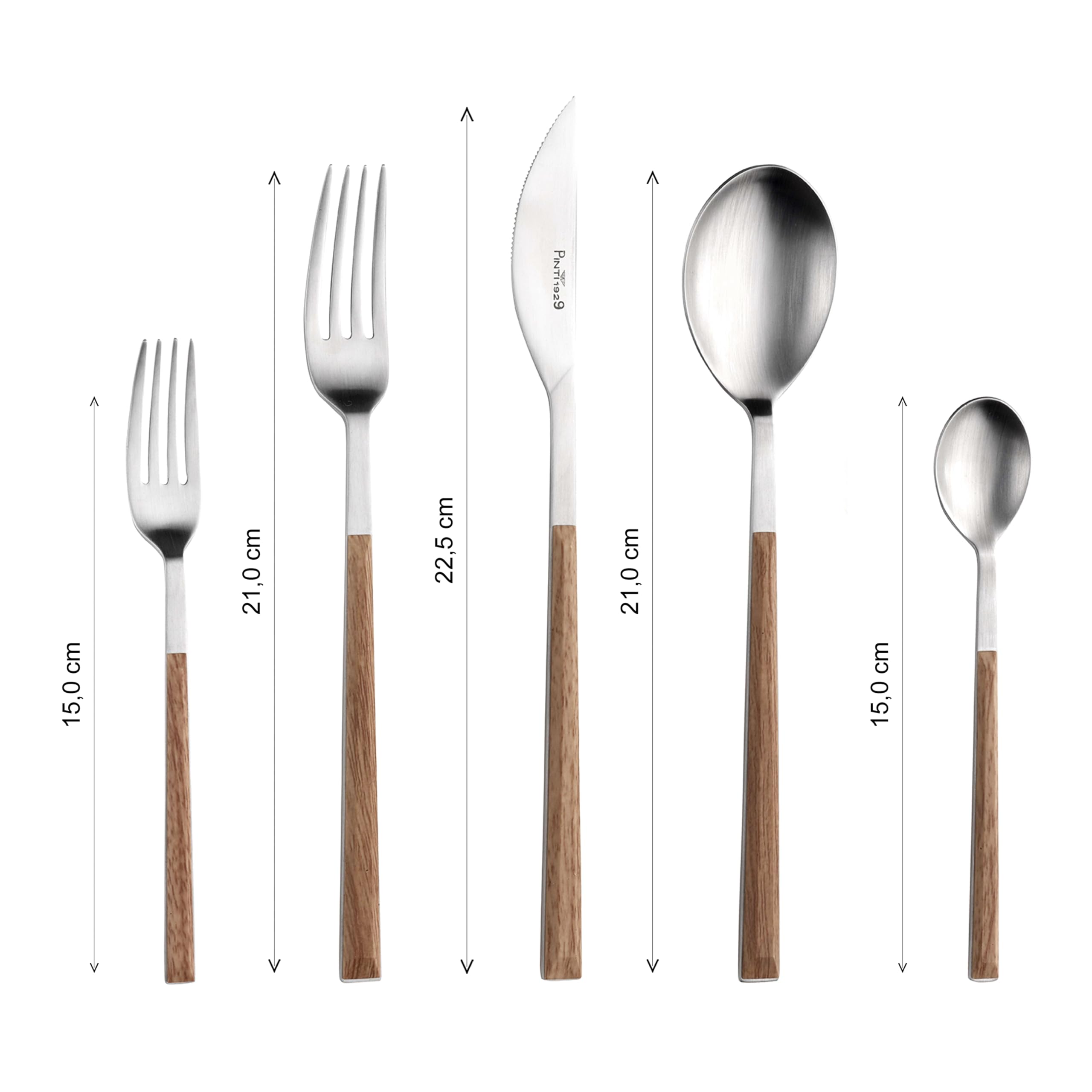 Pintinox Kyoto 30-teiliges Besteckset Nickelfreiem Stahl 6 Kucktischen, 6 Gabeln, 6 Colt Tisch, 6 Kaffeekuchen, 6 Süßgabeln Teak