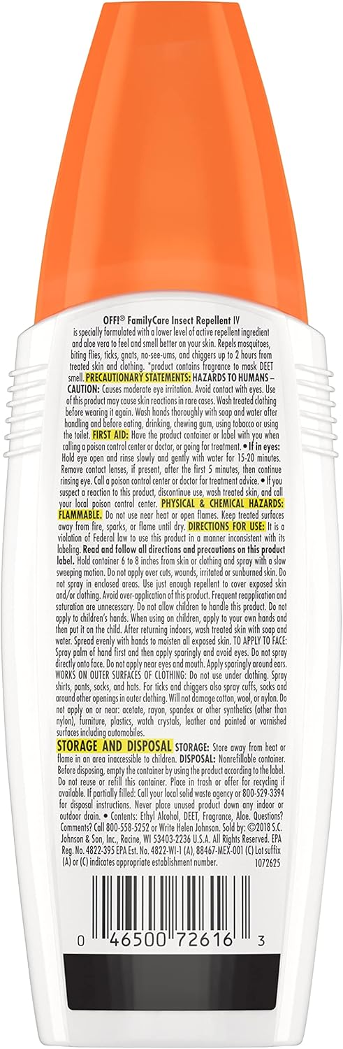 OFF! FamilyCare Insect & Mosquito Repellent Spritz, Unscented Bug spray with Aloe-Vera, 7% Deet, 9 oz : Health & Household