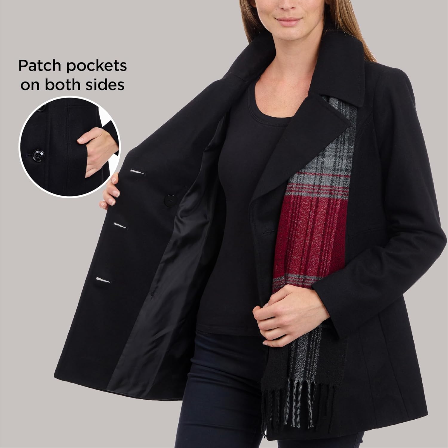 LONDON FOG Women's Plus-Size Double Breasted Peacoat with Scarf - Image 5