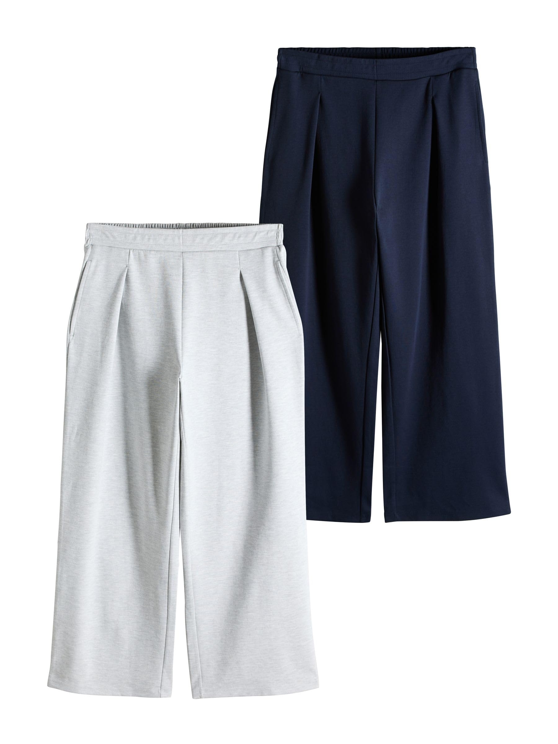 THE SET Femme Pantalon de Jogging Large Interlock, Lot de 2 Navy/​Grey Marl XL