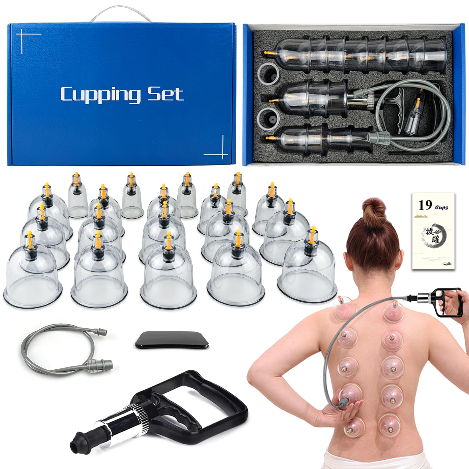 Cupping Therapy Set, 19 Cups Cupping Kit for Massage Therapy, Cupping Set with Pump for Back Massage, Pain Relief, Physical Therapy