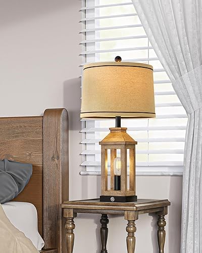 Miniatura 6 de Lámparas de mesa de granja de 23.75 pulgadas, puertos de carga USB A+C, lámpara de control táctil regulable de 3 vías, luz nocturna, lámpara moderna