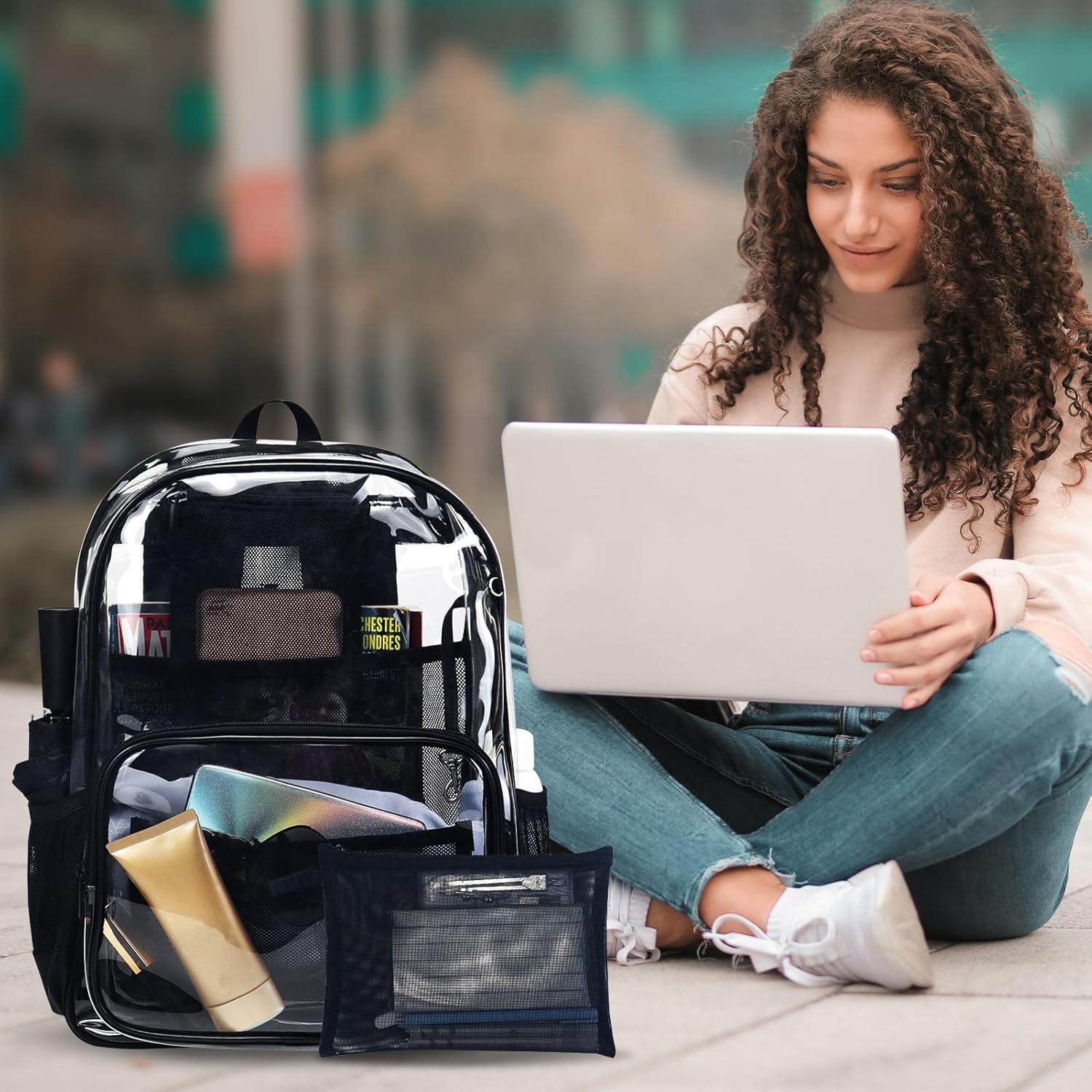 Gloppie Clear Backpack - Heavy-Duty TPU Security Bookbag for Work, Travel & Stadium Events | Fits 15.6” Laptop