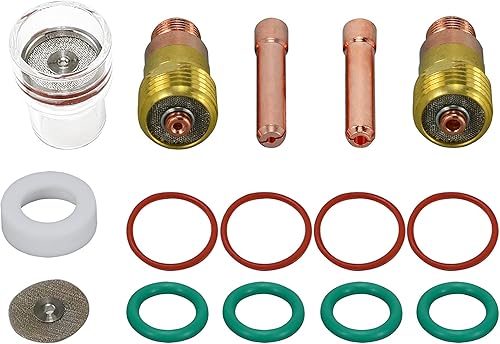 RIVERWELD TIG Stubby Gas Lens Collet Bodies 17GL116 10N23S 116" 0.063 in & 17GL332 10N24S 332" 0.094 in Vaso de vidrio Transparente Boquilla de