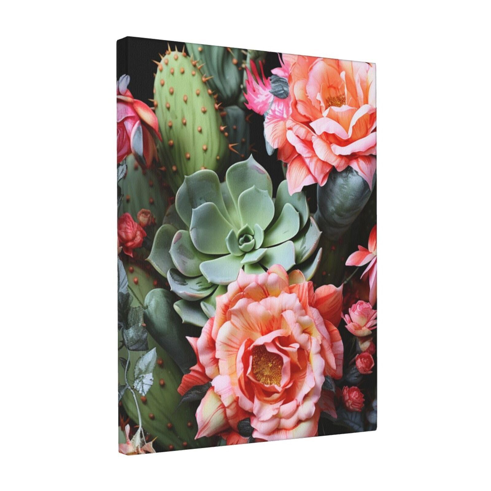 FodPand Roses Flowers and Cactus Canvas Wall Art for Living Room Wall Decor 12"x16" Modern Artwork Painting Pictures Hanging Canvas Prints Aesthetic Wall Art for Bedroom Bathroom Office Wallart Decor