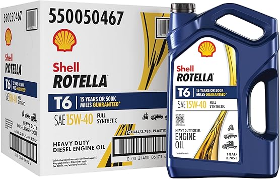 Shell Rotella T6 Full Synthetic 15W-40 Motor Oil, 1 Gallon Pack of 3