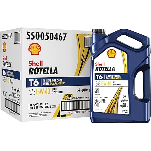 Shell Rotella T6 Full Synthetic 15W-40 Diesel Engine Oil, 1 Gallon (3 Pack)