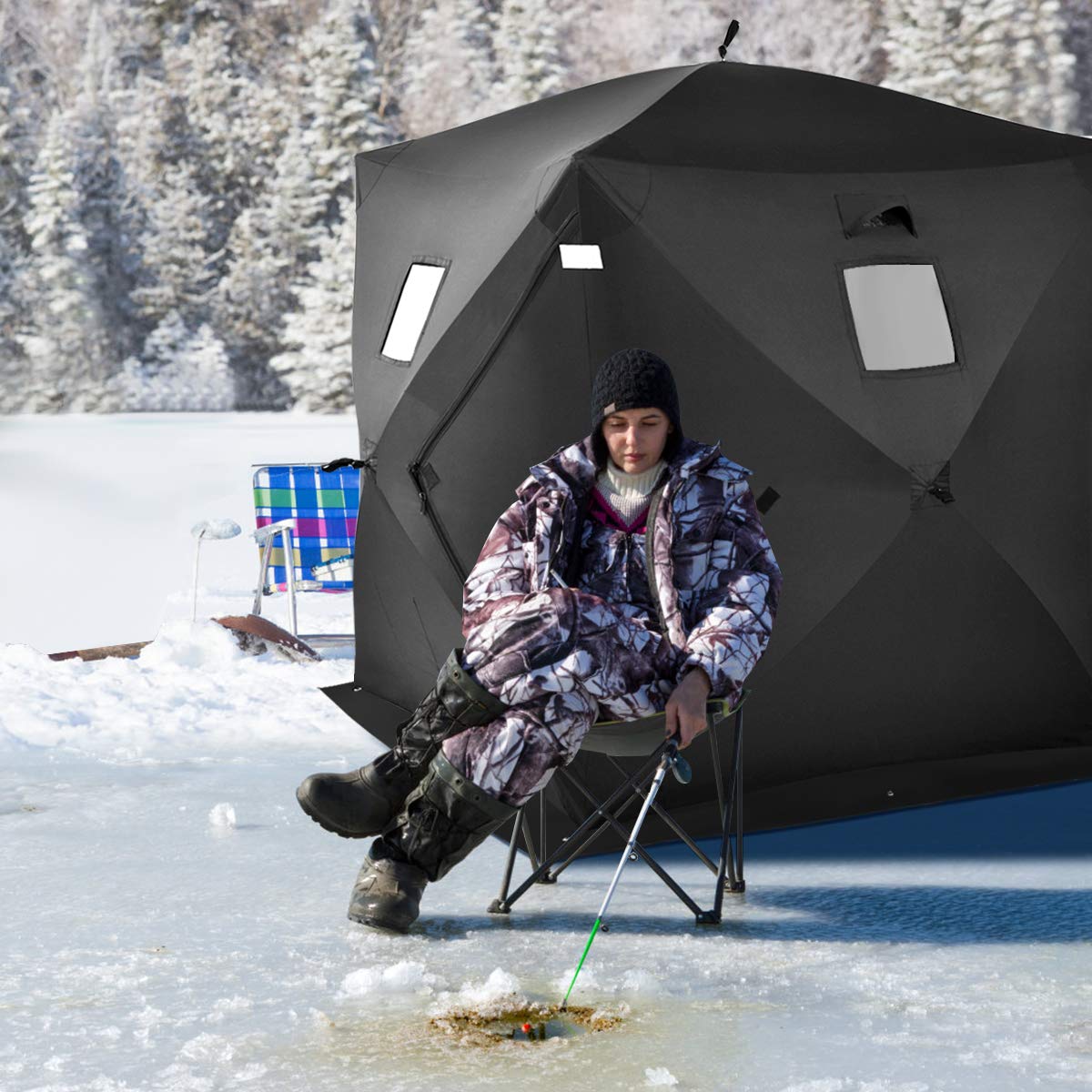 Tangkula Ice Fishing Shelter, Popup Portable Ice Shanty Tent for 23