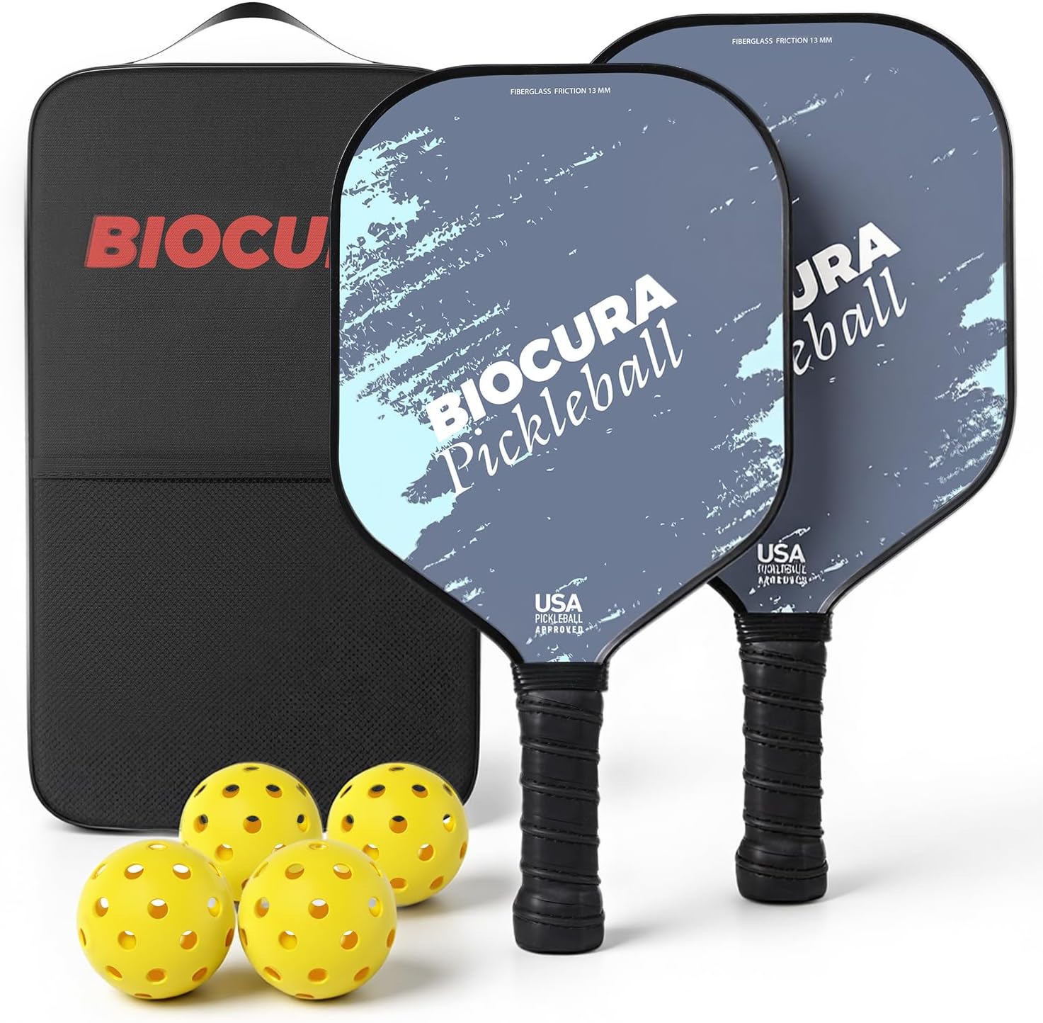 Pickleball Paddles Set of 2 – Durable Fiberglass, Lightweight Pickle Ball Rackets 2pack with 4 Outdoor Balls & Carry Bag – Outdoor Game for Women, Men & Beginners